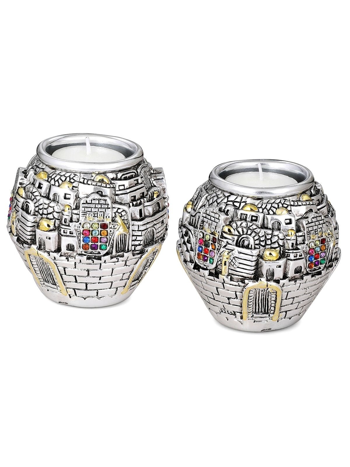 Jerusalem Round Silver-Plated Candlesticks - Priestly Breastplate