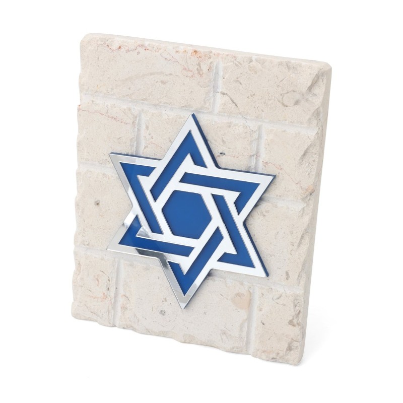 Blue and White Star of David on Jerusalem Stone Standing Plaque
