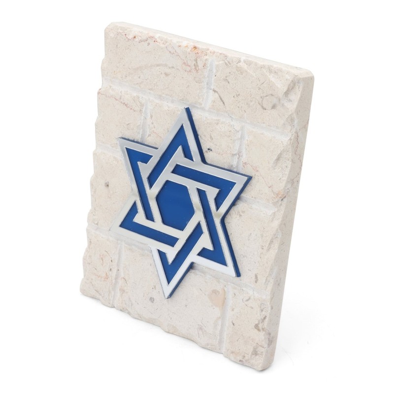 Blue and White Star of David on Jerusalem Stone Standing Plaque