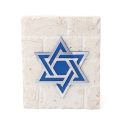 Blue and White Star of David on Jerusalem Stone Standing Plaque
