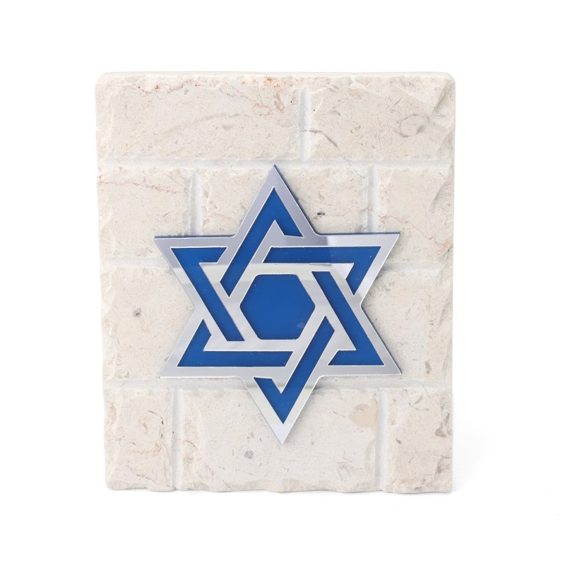 Blue and White Star of David on Jerusalem Stone Standing Plaque