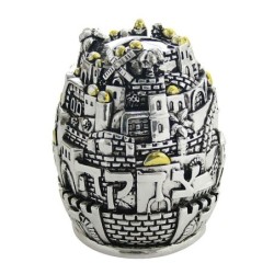 Jerusalem Silver-Plated Tzedakah Box with Golden Highlights