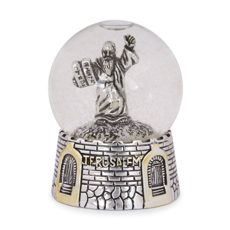 Silver-Plated Moses on Mount Sinai Snow Globe