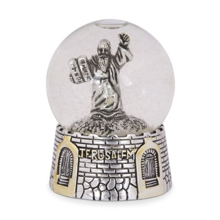 Silver-Plated Moses on Mount Sinai Snow Globe