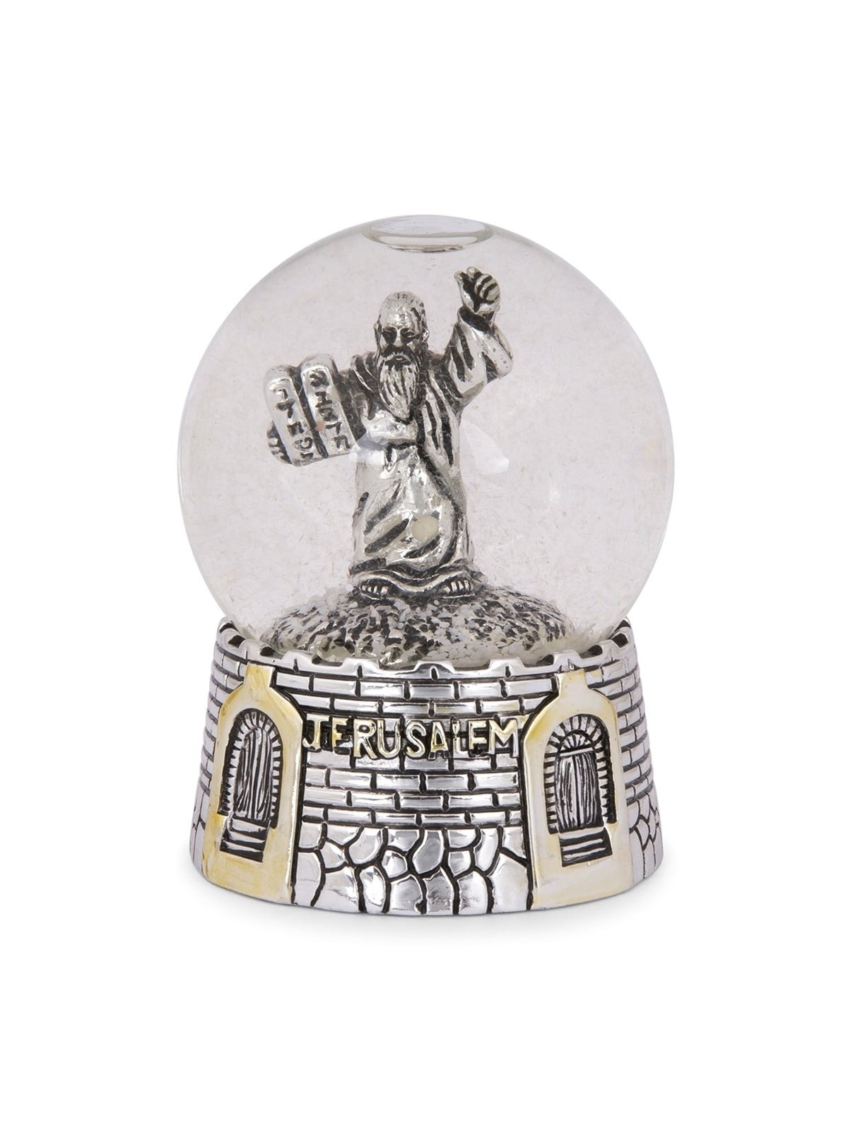 Silver-Plated Moses on Mount Sinai Snow Globe