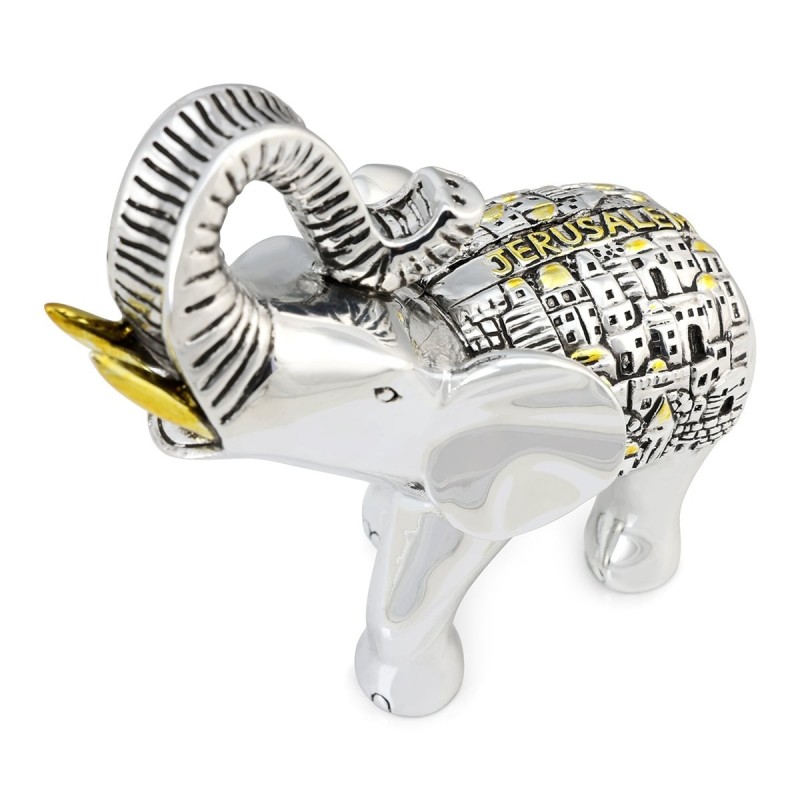 Silver-Plated Elephant with Jerusalem Motif