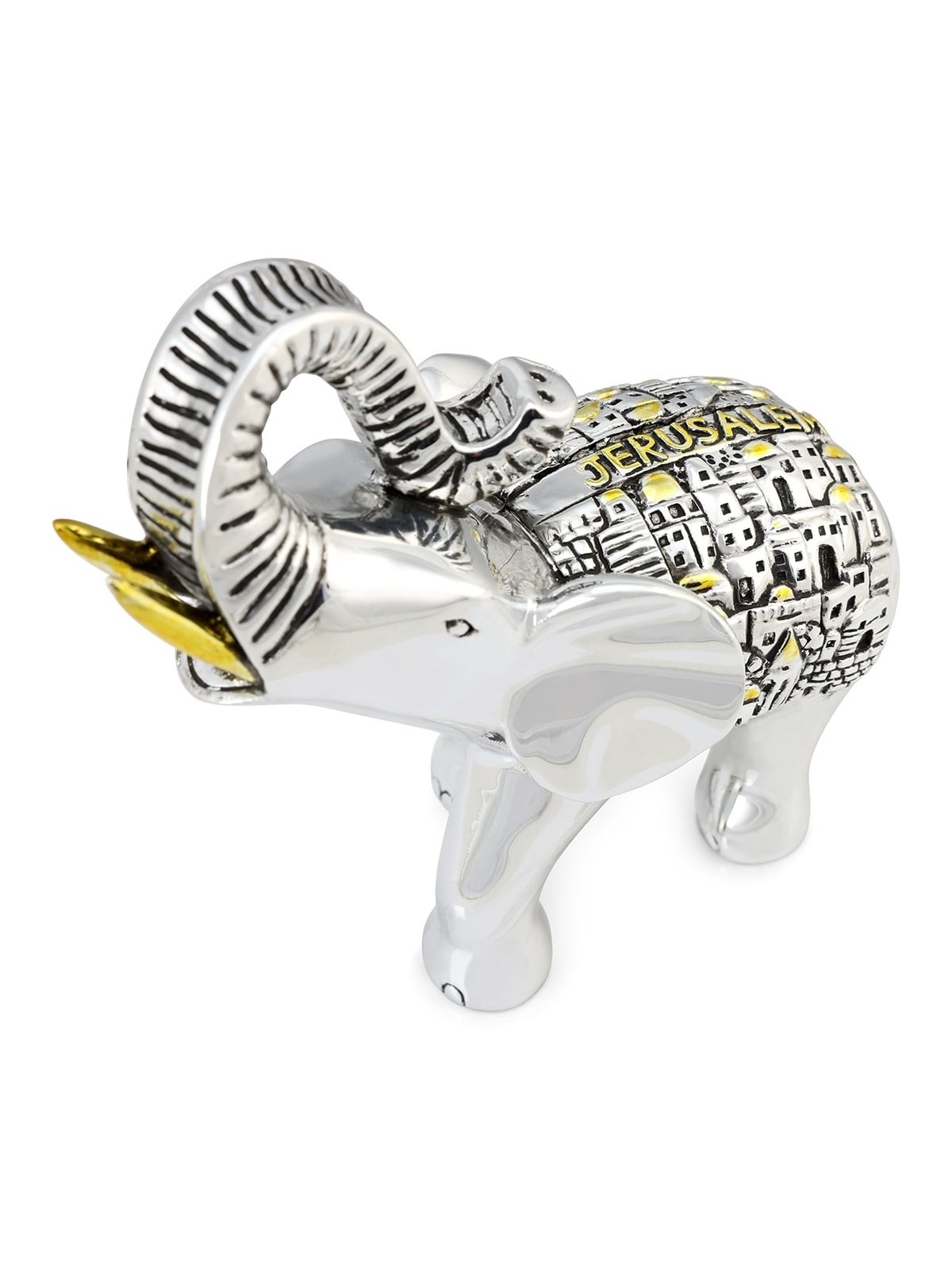 Silver-Plated Elephant with Jerusalem Motif