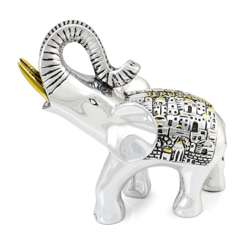 Silver-Plated Elephant with Jerusalem Motif
