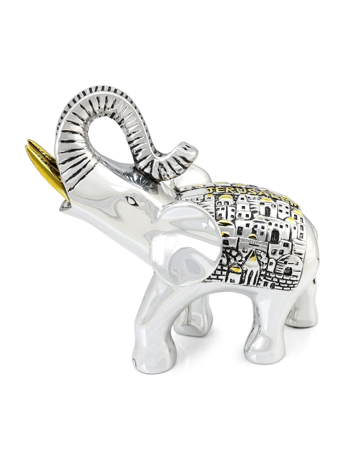 Silver-Plated Elephant with Jerusalem Motif
