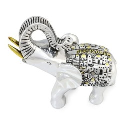 Silver-Plated Elephant with Jerusalem Motif