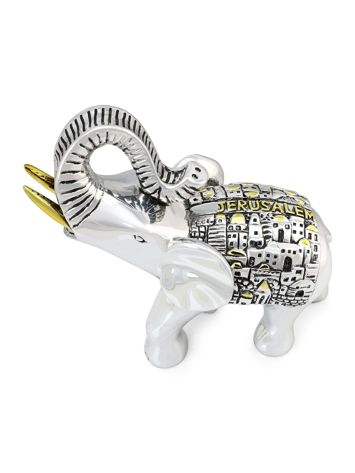 Silver-Plated Elephant with Jerusalem Motif