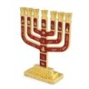 Twelve Tribes of Israel Gold-Plated Seven-Branch Menorah with Enamel