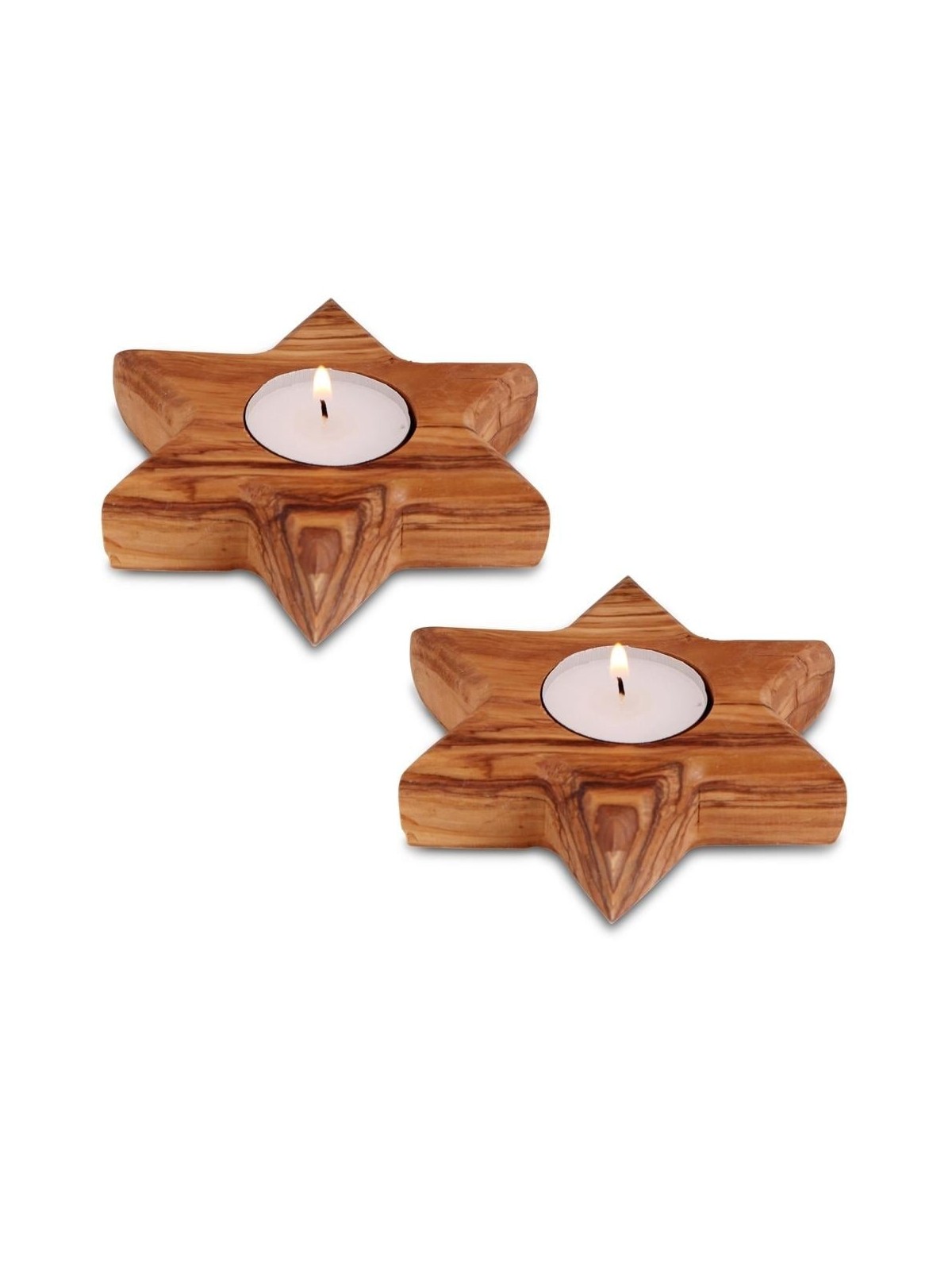 Pair of Olive Wood Candle Holders - Star of David (Large)