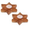 Pair of Olive Wood Candle Holders - Star of David (Large)