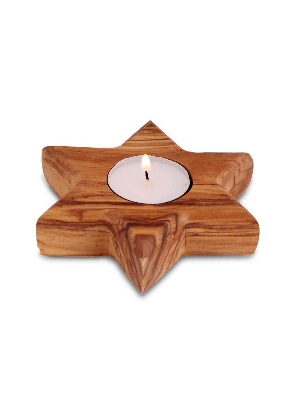 Pair of Olive Wood Candle Holders - Star of David (Large)