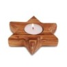 Pair of Olive Wood Candle Holders - Star of David (Large)