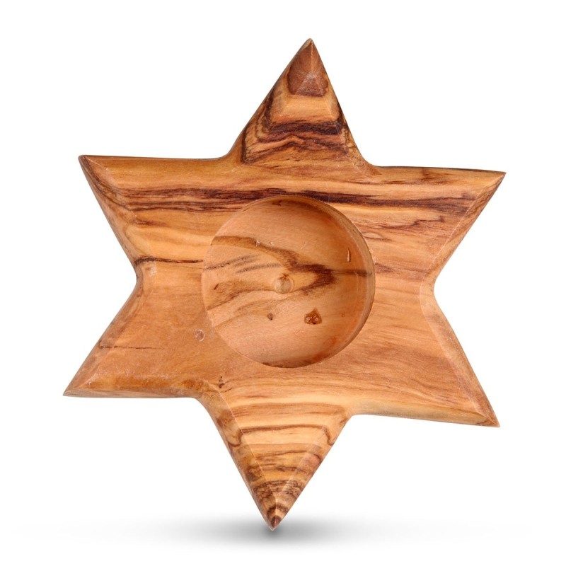 Pair of Olive Wood Candle Holders - Star of David (Large)