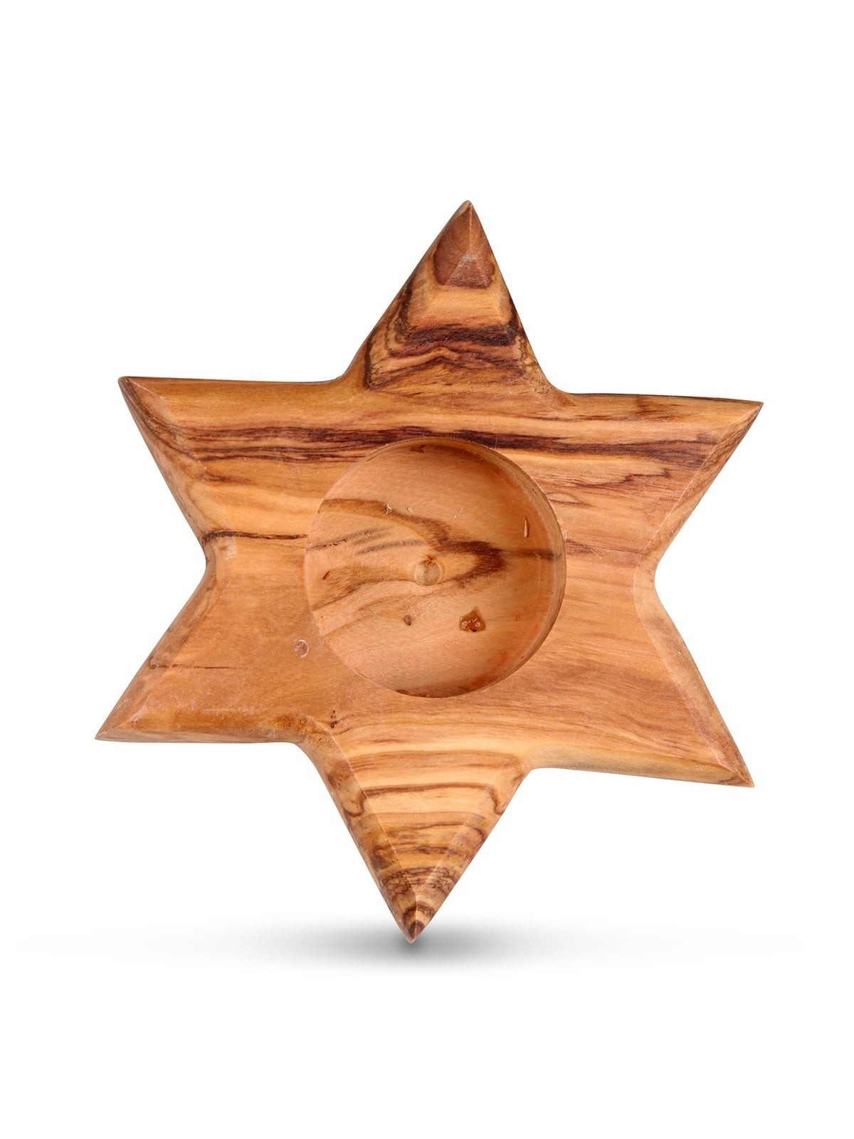 Pair of Olive Wood Candle Holders - Star of David (Large)