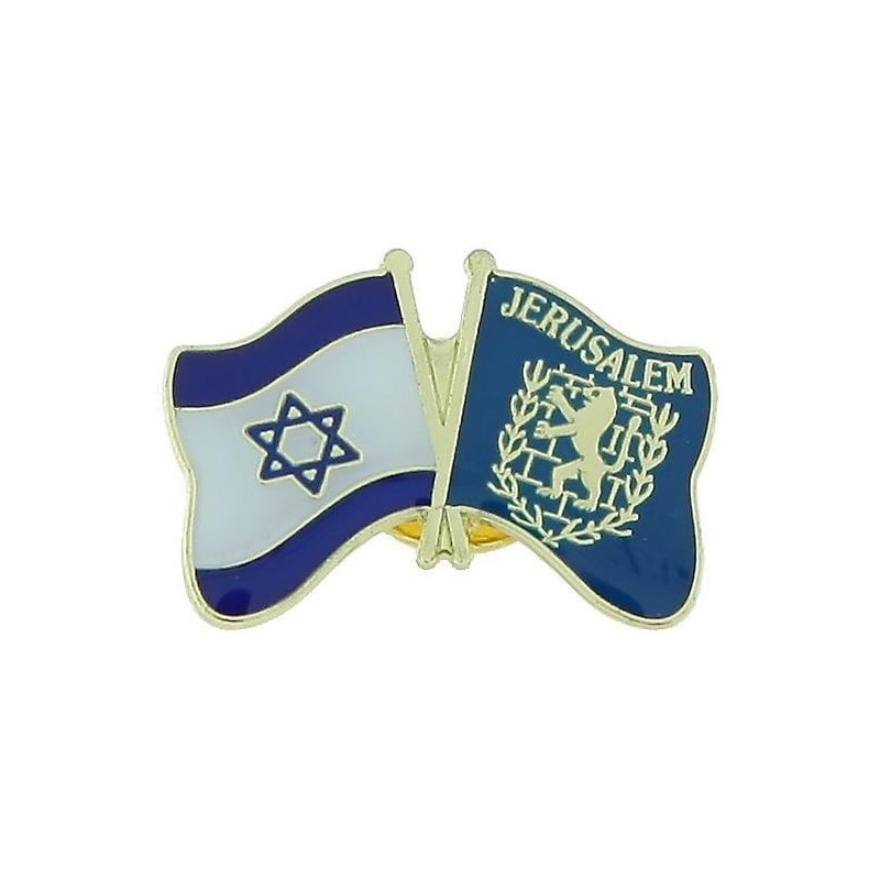 Israel and Jerusalem Flags. Enamel Metal Lapel Pin
