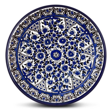 Blue and White Floral Plate - Circles. Armenian Ceramic