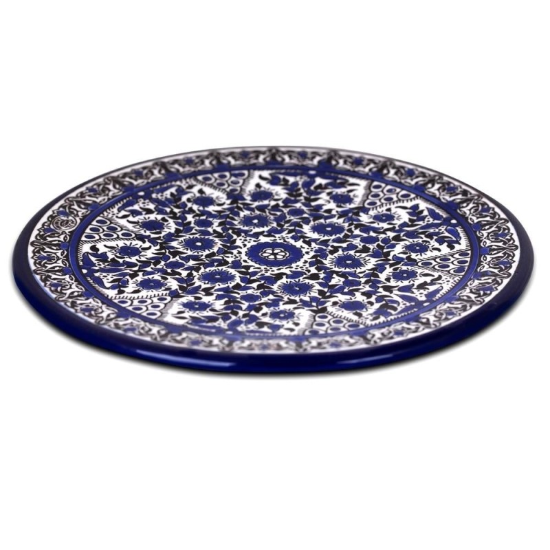 Blue and White Floral Plate - Circles. Armenian Ceramic