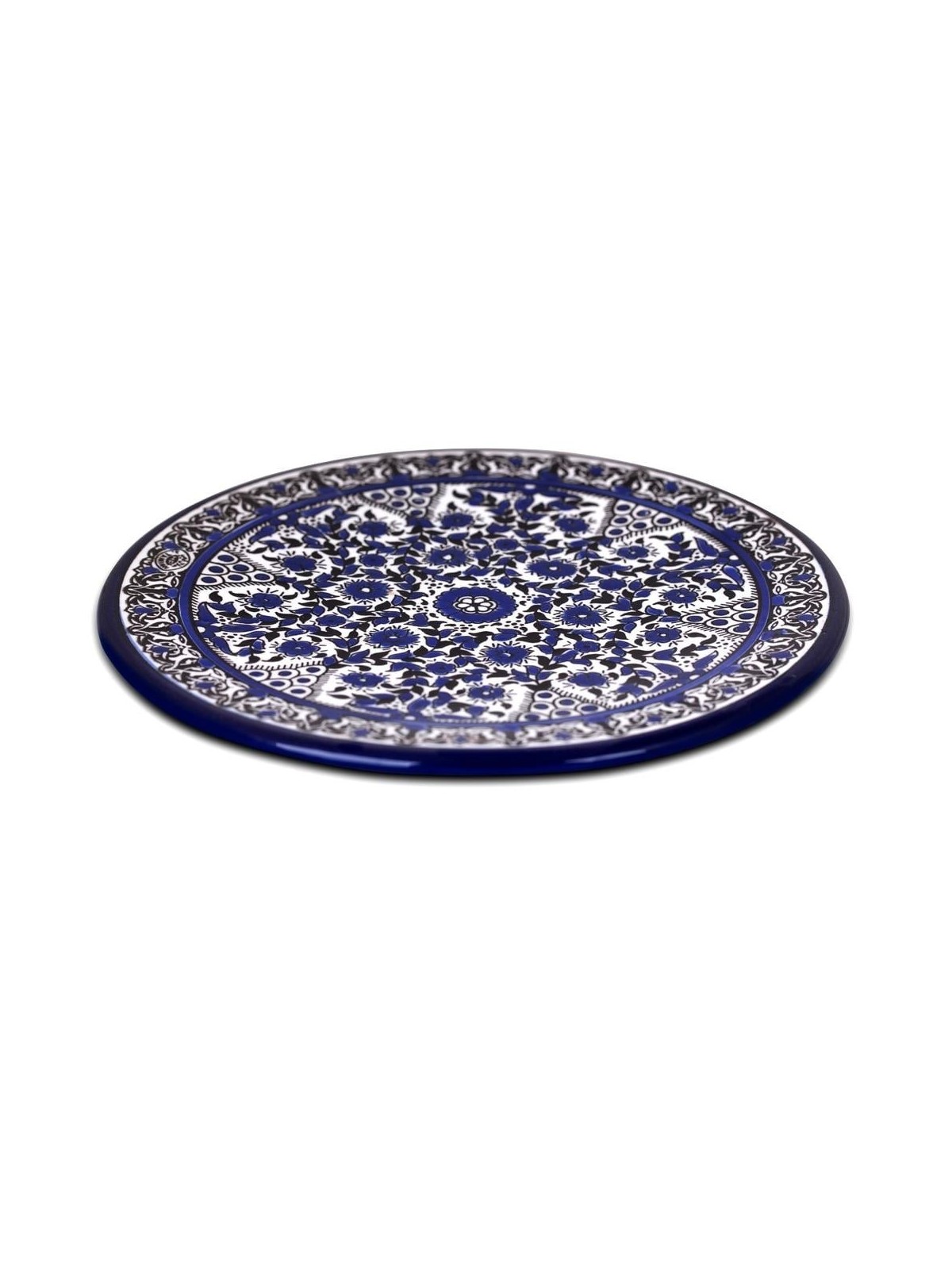 Blue and White Floral Plate - Circles. Armenian Ceramic