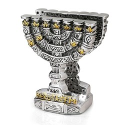 Silver-Plated Menorah Napkin Holder with Golden Highlights