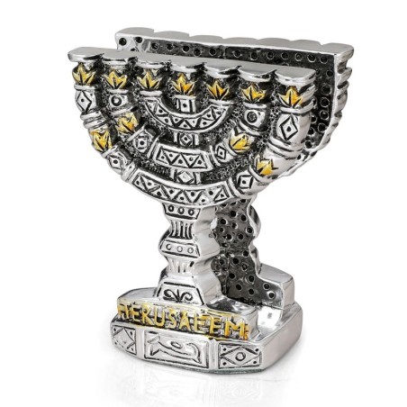Silver-Plated Menorah Napkin Holder with Golden Highlights