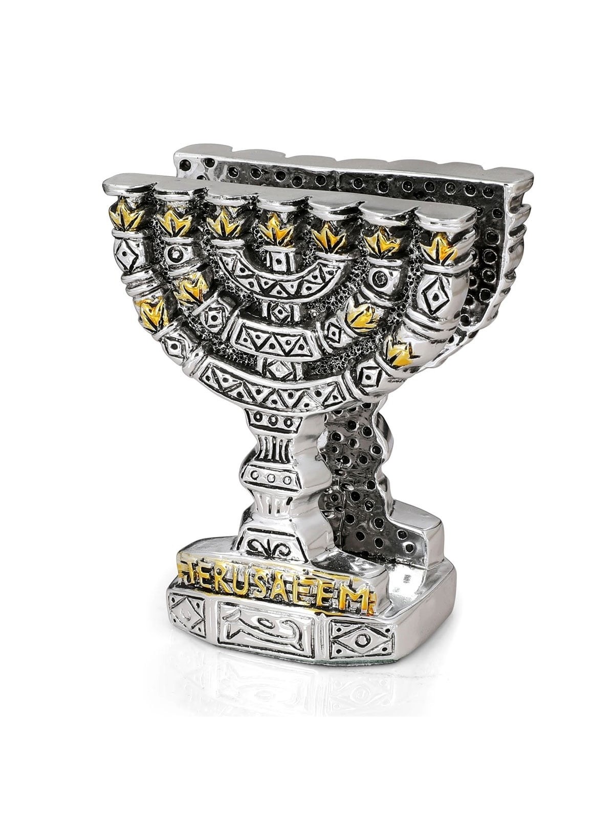 Silver-Plated Menorah Napkin Holder with Golden Highlights