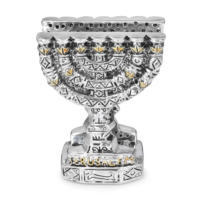Silver-Plated Menorah Napkin Holder with Golden Highlights