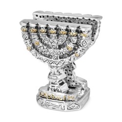 Silver-Plated Menorah Napkin Holder with Golden Highlights