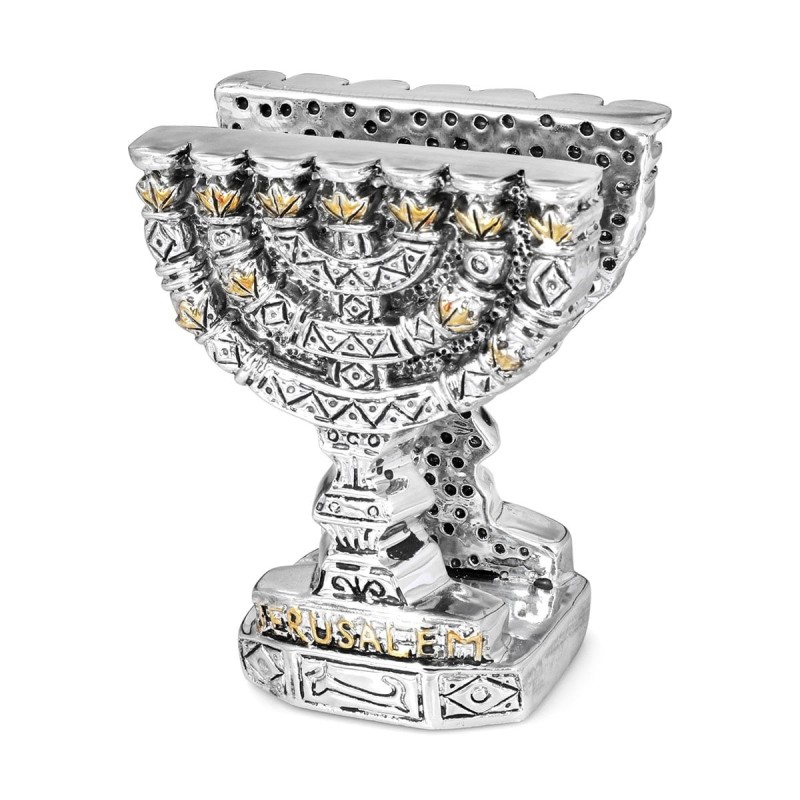 Silver-Plated Menorah Napkin Holder with Golden Highlights
