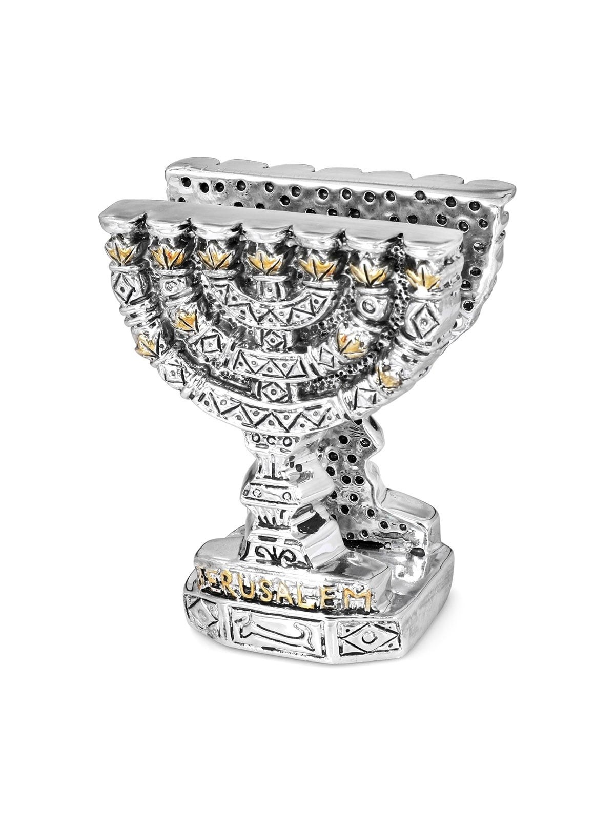 Silver-Plated Menorah Napkin Holder with Golden Highlights