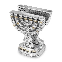 Silver-Plated Menorah Napkin Holder with Golden Highlights