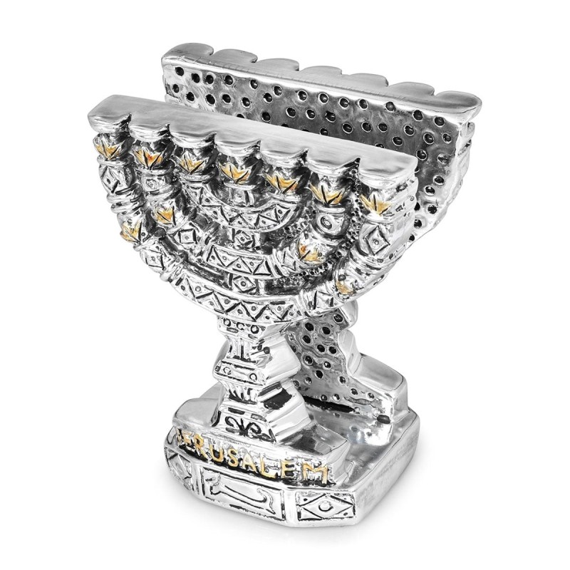 Silver-Plated Menorah Napkin Holder with Golden Highlights