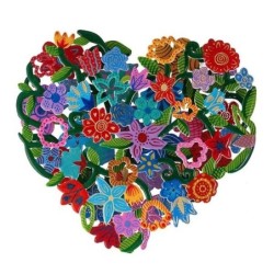 Yair Emanuel Hand-Painted Metal Cut-Out - Heart With Flowers