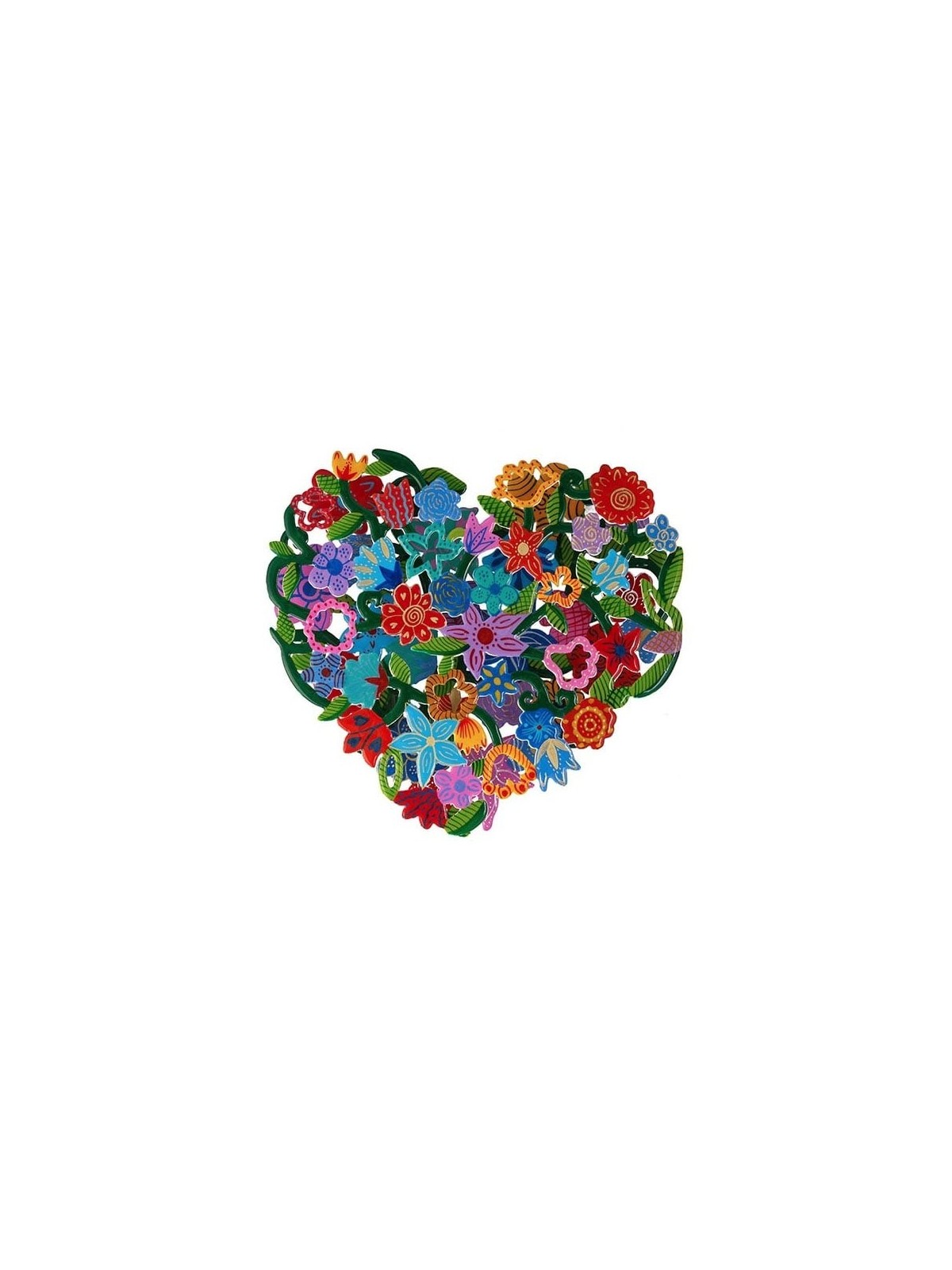 Yair Emanuel Hand-Painted Metal Cut-Out - Heart With Flowers