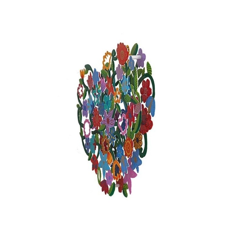 Yair Emanuel Hand-Painted Metal Cut-Out - Heart With Flowers