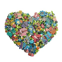 Yair Emanuel Hand-Painted Metal Cut-Out - Heart With Flowers