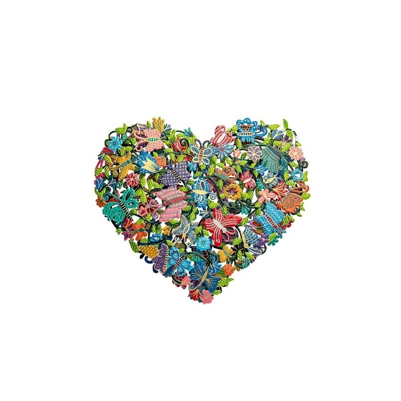 Yair Emanuel Hand-Painted Metal Cut-Out - Heart With Flowers
