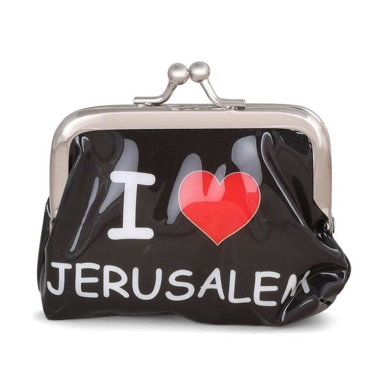 Black 'I Love Jerusalem' Coin Pouch