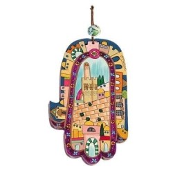Yair Emanuel Large Wood Painted Hamsa - Old Jerusalem