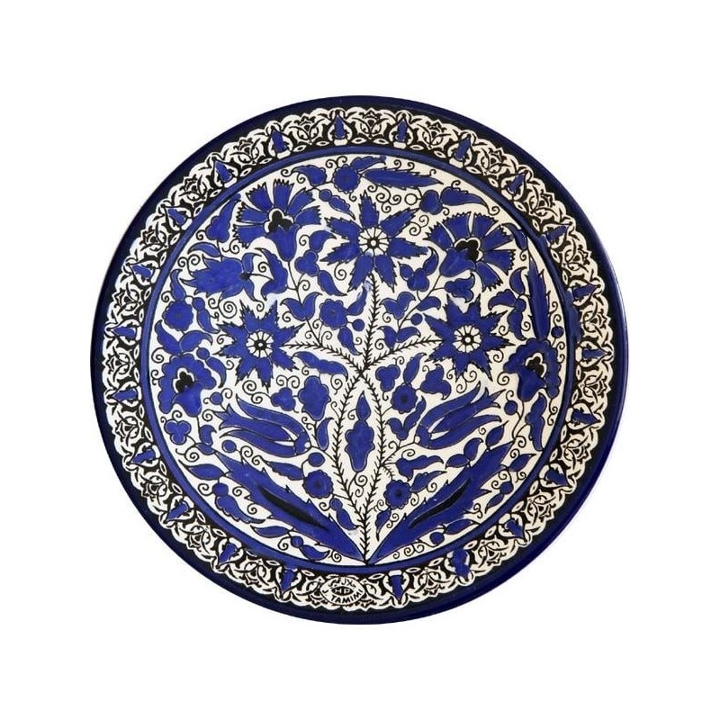 Blue and White Floral Bouquet Plate. Armenian Ceramic