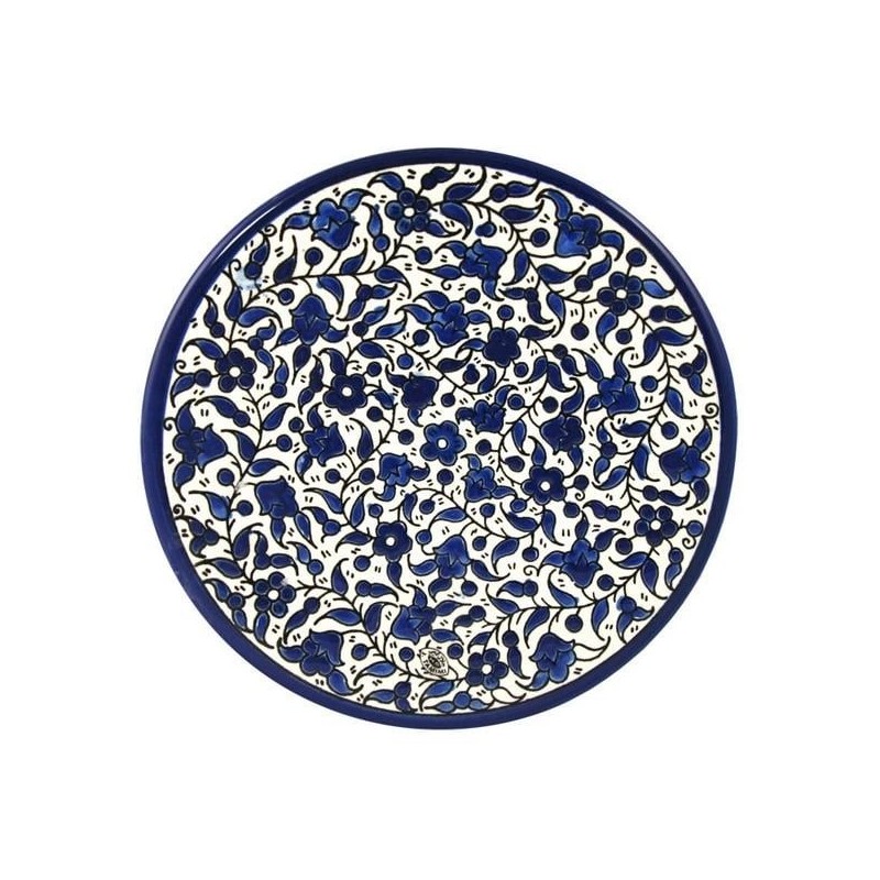 Blue and White Flowers Plate. Armenian Ceramic