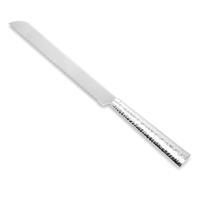 Hammered Silver-Plated Serrated Challah Knife by Hazorfim