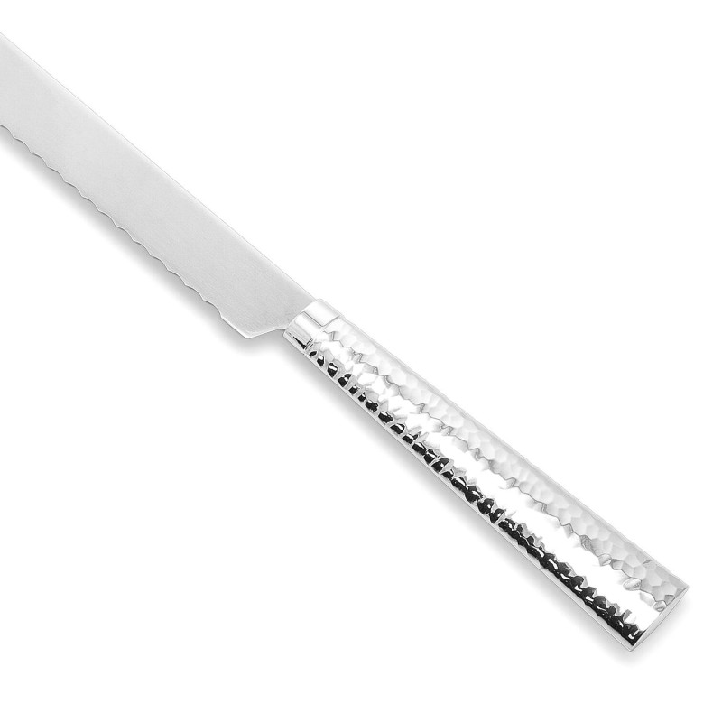 Hammered Silver-Plated Serrated Challah Knife by Hazorfim