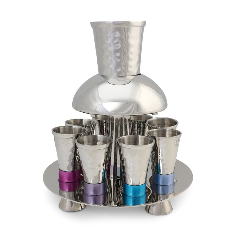 Yair Emanuel Anodized Aluminum 8 Piece Textured Fountain Kiddush Set
