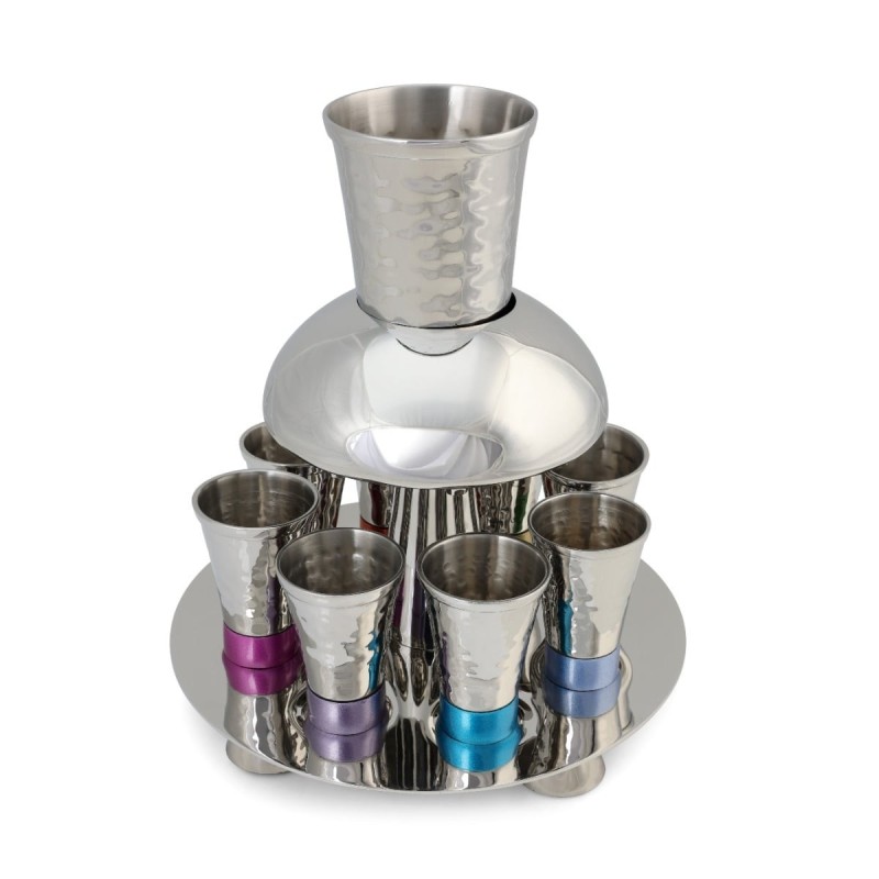 Yair Emanuel Anodized Aluminum 8 Piece Textured Fountain Kiddush Set