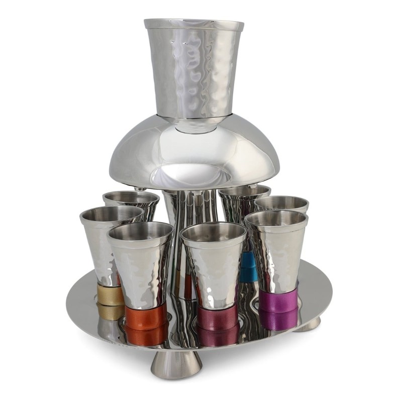 Yair Emanuel Anodized Aluminum 8 Piece Textured Fountain Kiddush Set