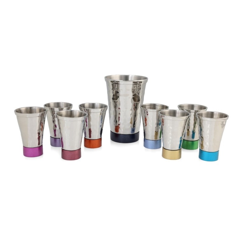 Yair Emanuel Anodized Aluminum 8 Piece Textured Fountain Kiddush Set